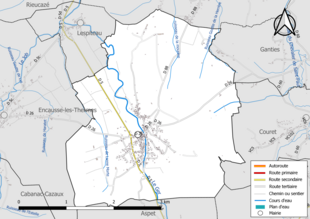 Carte en couleur présentant le réseau hydrographique de la commune