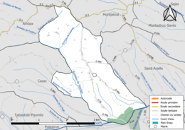 Carte en couleur présentant le réseau hydrographique de la commune