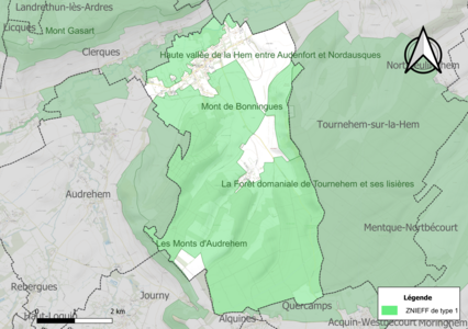 Carte des ZNIEFF de type 1 sur la commune.