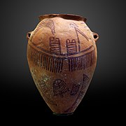 Naqada II boat on pottery vase