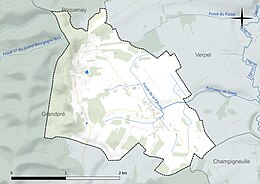 Carte en couleur présentant le réseau hydrographique de la commune