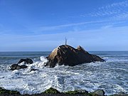 Mussel Rock seen from the beach of the eponymous Mussel Rock Park. (January 2021)