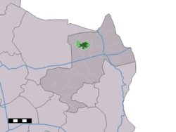 The town centre (dark green) and the statistical district (light green) of Ootmarsum in the municipality of Dinkelland.