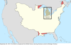 Map of the change to the disputes involving the United States in central North America on September 29, 1813