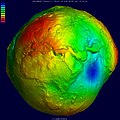 Image 38Geoid, an approximation for the shape of the Earth; shown here with vertical exaggeration (10000 vertical scaling factor). (from Geodesy)