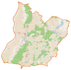Mapa konturowa powiatu kwidzyńskiego, po prawej znajduje się punkt z opisem „Raniewo”