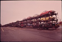 Train car of Mercury Capris in Baltimore ship port.