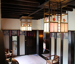 Interior hallway view, Hill House, Helensburgh, Scotland, designed and built by Walter Blackie (1902–1904)[67]