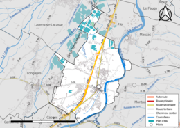 Carte en couleur présentant le réseau hydrographique de la commune