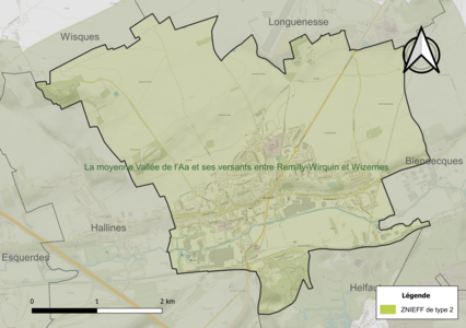 Carte de la ZNIEFF de type 2 sur la commune.