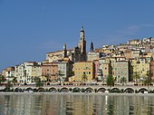 View of the Old Town of the colorful city of Menton, on the French Riviera.