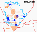 Image 10Overlay of Walt Disney's original 1966 plans for Disney World and the proposed EPCOT city (orange) and contemporary situation (blue) (from Walt Disney World)