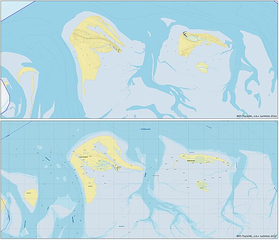 Rottumerplaat en Rottumeroog, topografie op basis van luchtfoto 2011 en 2017