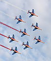 Image 1 Patrouille de France Photograph: Łukasz Golowanow The Patrouille de France, a precision aerobatic demonstration team, in full formation at the Radom Air Show. The team was established as part of the French Air Force in 1947, although aerobatic teams had existed in the country since 1931. The Patrouille fly Dassault/Dornier Alpha Jets. More selected pictures