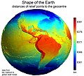 Image 26Earth's western hemisphere showing topography relative to Earth's center instead of to mean sea level, as in common topographic maps (from Earth)