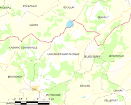 Mapa obce Lagraulet-Saint-Nicolas