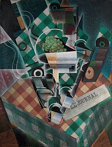 Natură moartă cu față de masă cadrilată, de Juan Gris, 1915