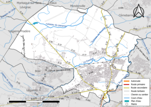 Carte en couleur présentant le réseau hydrographique de la commune