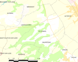Mapa obce Puydaniel
