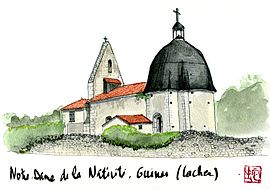 Watercolor of the church in Cachen