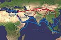 Image 98The economically important Silk Road was blocked from Europe by the Ottoman Empire in c. 1453 with the fall of the Byzantine Empire. This spurred exploration, and a new sea route around Africa was found, triggering the Age of Discovery. (from Indian Ocean)