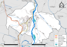 Carte en couleur présentant le réseau hydrographique de la commune