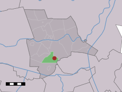 The village (dark red) and the statistical district (light green) of Archem in the municipality of Ommen.