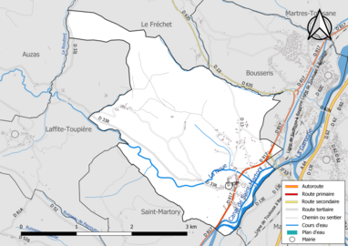 Carte en couleur présentant le réseau hydrographique de la commune