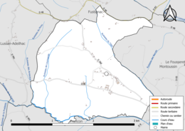 Carte en couleur présentant le réseau hydrographique de la commune