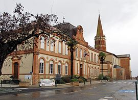 The town hall and church in Sainte-Foy-de-Peyrolières