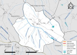 Carte en couleur présentant le réseau hydrographique de la commune