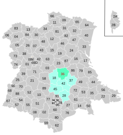 Localizacion d’Endre dins la region de Centre e Vau de Leire e dins l’estat francés