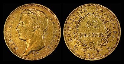 1807 40 gold francs, now depicting Napoleon as Emperor