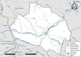 Carte en couleur présentant le réseau hydrographique de la commune