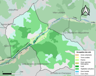 Carte en couleurs présentant l'occupation des sols.