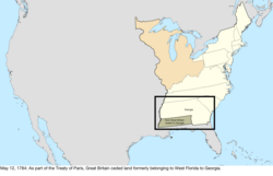 Map of the change to the United States in central North America on May 12, 1784