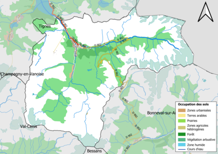 Carte en couleurs présentant l'occupation des sols.