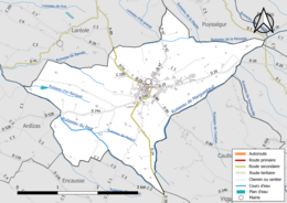 Carte en couleur présentant le réseau hydrographique de la commune