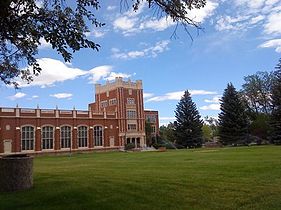 "WPA" mark as can be found in many small town sidewalks. Natrona County High School, Casper, Wyoming (1941)