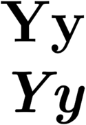 Capital and lowercase versions of Y, in normal and italic type