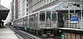 Image 41A Howard bound Red Line train temporarily rerouted to elevated tracks at Randolph station, Chicago. Photo credit: Daniel Schwen (from Portal:Illinois/Selected picture)