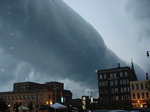 A roll cloud associated with a severe thunderstorm over Racine, Wisconsin, United States