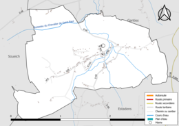 Carte en couleur présentant le réseau hydrographique de la commune