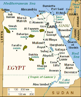 Kaart van Egypte met daarop aangegeven de Westelijke Oases