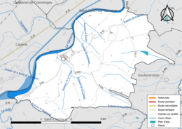 Carte en couleur présentant le réseau hydrographique de la commune