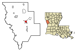 Location of Many in Sabine Parish, Louisiana.