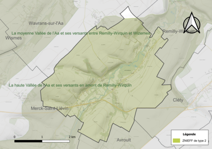 Carte de la ZNIEFF de type 2 sur la commune.