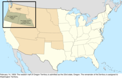 Map of the change to the United States in central North America on February 14, 1859