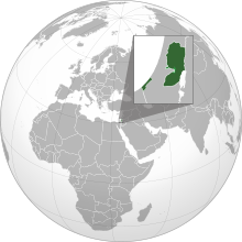 Occupied Palestinian territories (green).[2] Territory annexed by Israel (light green).