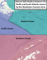 Image 3Map showing the proposal presented by the thesis entitled "Natural delimitation between the Pacific and South Atlantic oceans by the Shackleton Fracture Zone". (from Pacific Ocean)